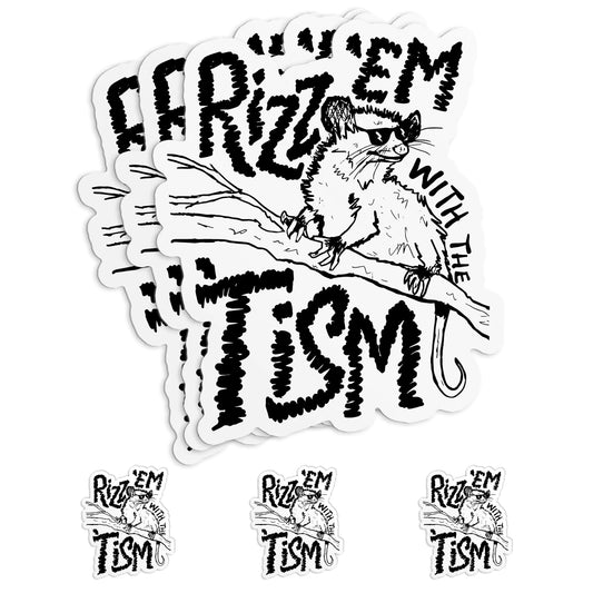 (3Pcs) Rizzem with The Tism Sticker Funny Possum Opossum Neurodivergent Autism 2" Waterproof Die-Cut Vinyl Sticker for Laptop Tumbler Water Bottle Kindle Hard Hat Decal Gifts 2 Inches