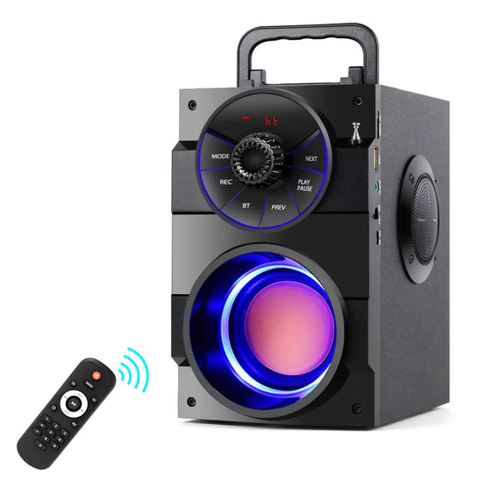 Portable Bluetooth Speakers with Subwoofer Wireless Stereo Rich Bass Boombox with LED Lights Outdoor Home Party Speakers Support FM Radio Remote Control AUX EQ