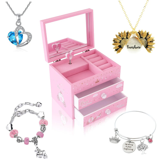 Agitation Unicorn Princess Wooden Musical Jewelry Box - Unicorn Gifts for Girls (Pink Princess1)