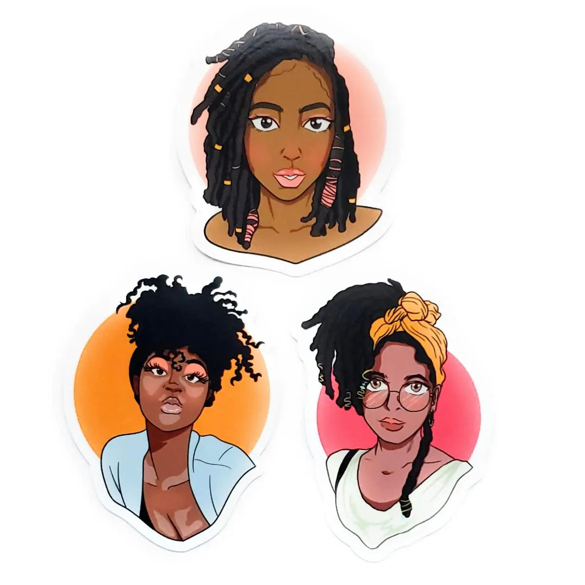 Sticker Boogie Decorative Semi-Gloss Vinyl Die Cut Stickers – Set of 3 Locs and Curls Style Natural Hair Black Women Art Decals for Laptops Water Bottles Notebooks Planners and Personal Items