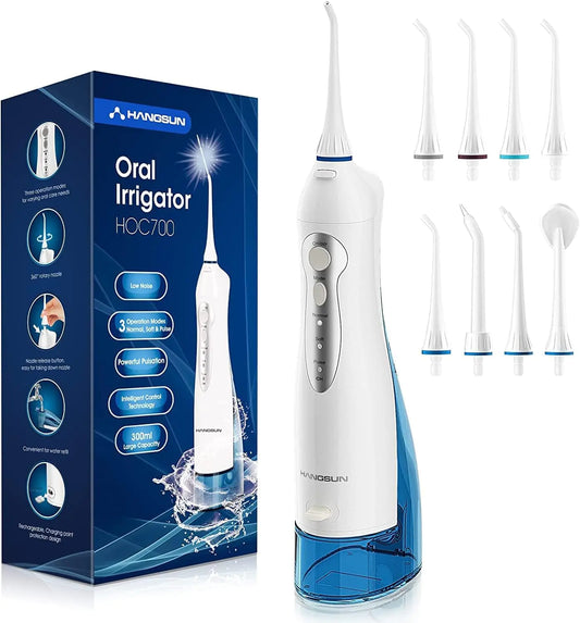 Hangsun Water Flosser Cordless Oral Irrigator Rechargeable Dental Water Jet HOC700 for Teeth Braces with 300ML Water Tank and 4 Jet Tips for Travel & Home Use