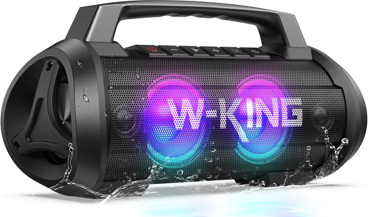 W-KING Portable Speakers Bluetooth Wireless 120W Peak 70W Loud Bluetooth Speaker Waterproof Outdoor Deep Bass/2* Subwoofer/DSP/EQ/42H Playtime/IPX6/RGB Lights/MAC-in/Power Bank Large Party Boombox