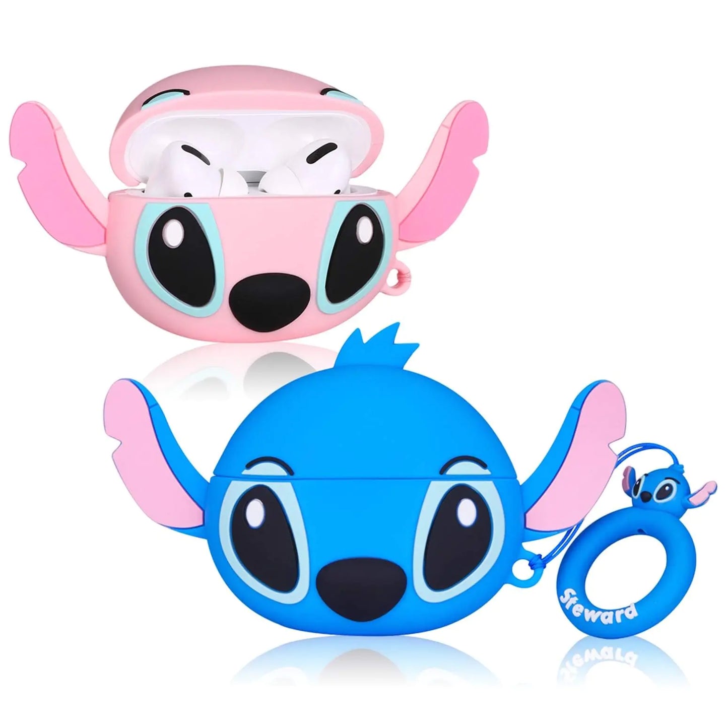 Hairland for Airpod Pro 2019/Pro 2 Gen 2022 Case Soft Silicone Protective Cartoon Cute Air Pods Cover Skin Kids Girls Funny Headphone Accessories Charging Cases for AirPods Pro (Blue+Pink Ear Stih)