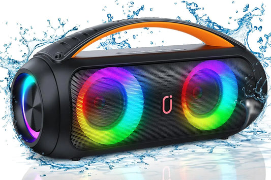 Portable Bluetooth Speaker Loud Boombox Speaker with Subwoofer Powerful Deep Bass Stereo Sound IP65 Waterproof Wireless Outdoor Speaker for Camping Beach Party Support TWS/USB/TF Card/AUX