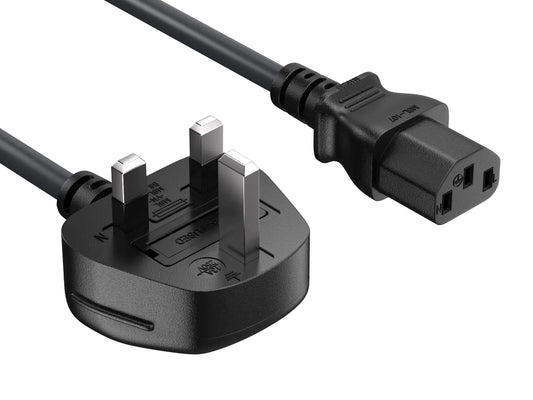 CableLeader 10ft IEC320 C13 to BS1363 England UK Power Cord with Fuse 18AWG 13A/250V Heavy-Duty for PCs Monitors Scanners Printers Britain 3 Prong Type G Plug Black