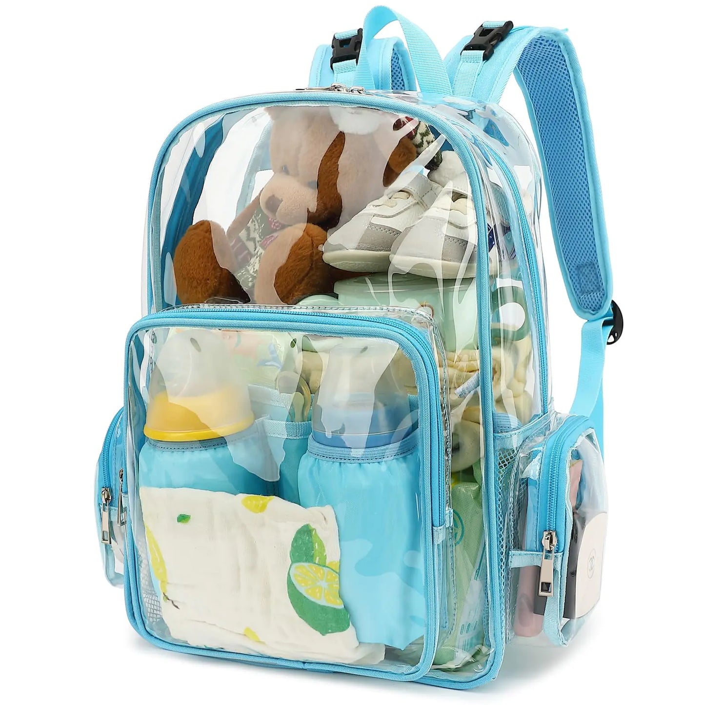 Yusudan Clear Diaper Bag Backpack for Baby Girls Boys Mom Nappy Changing Bags for Women (Light Blue)