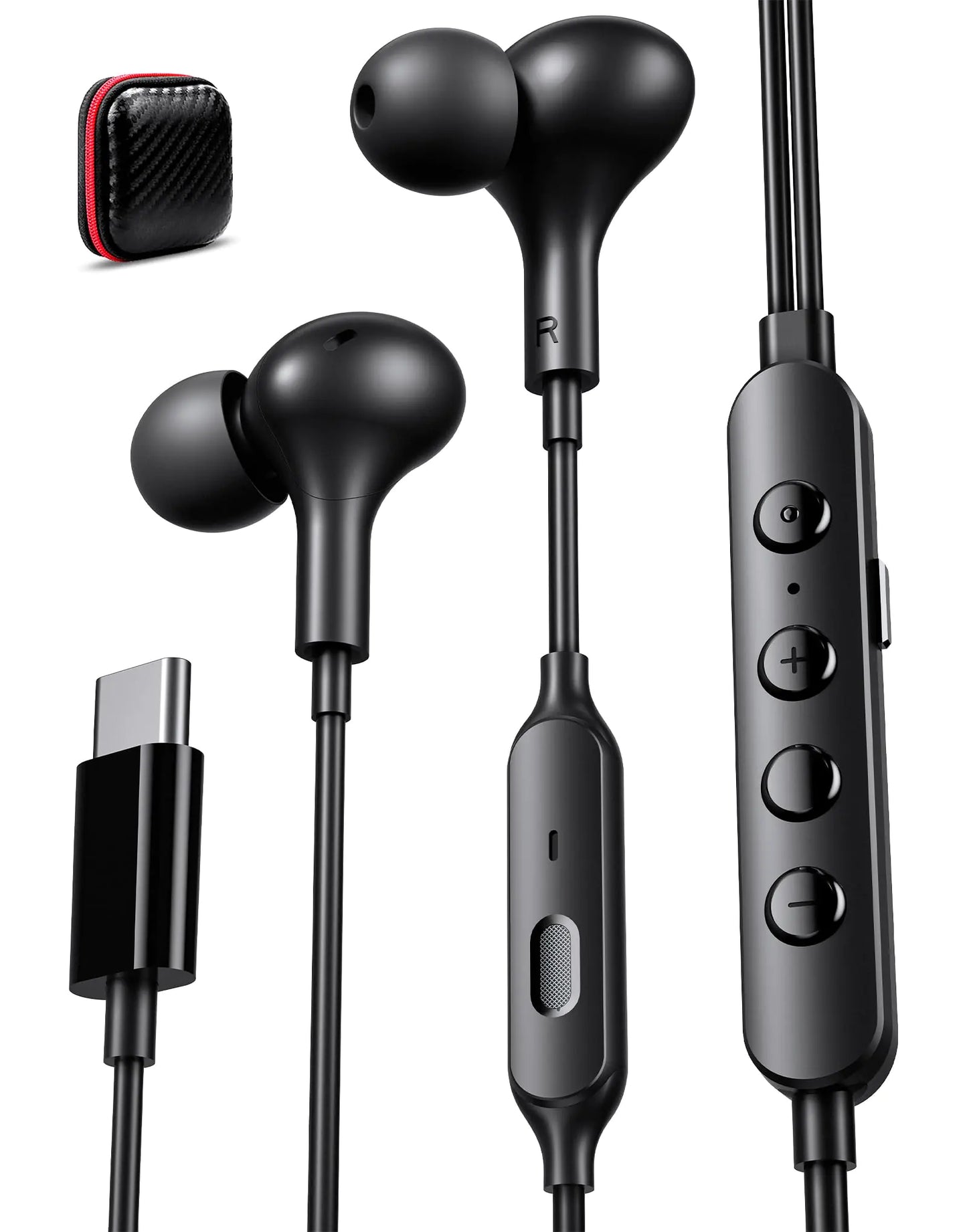 USB C Plug In Headphones Wired Earbuds for iPhone 15 16 Pro Max with Microphone Small in Ear Stereo Bass Noise Cancelling Multiple Music Sound Effects Corded Earphones for Samsung S24 S23 Google Black