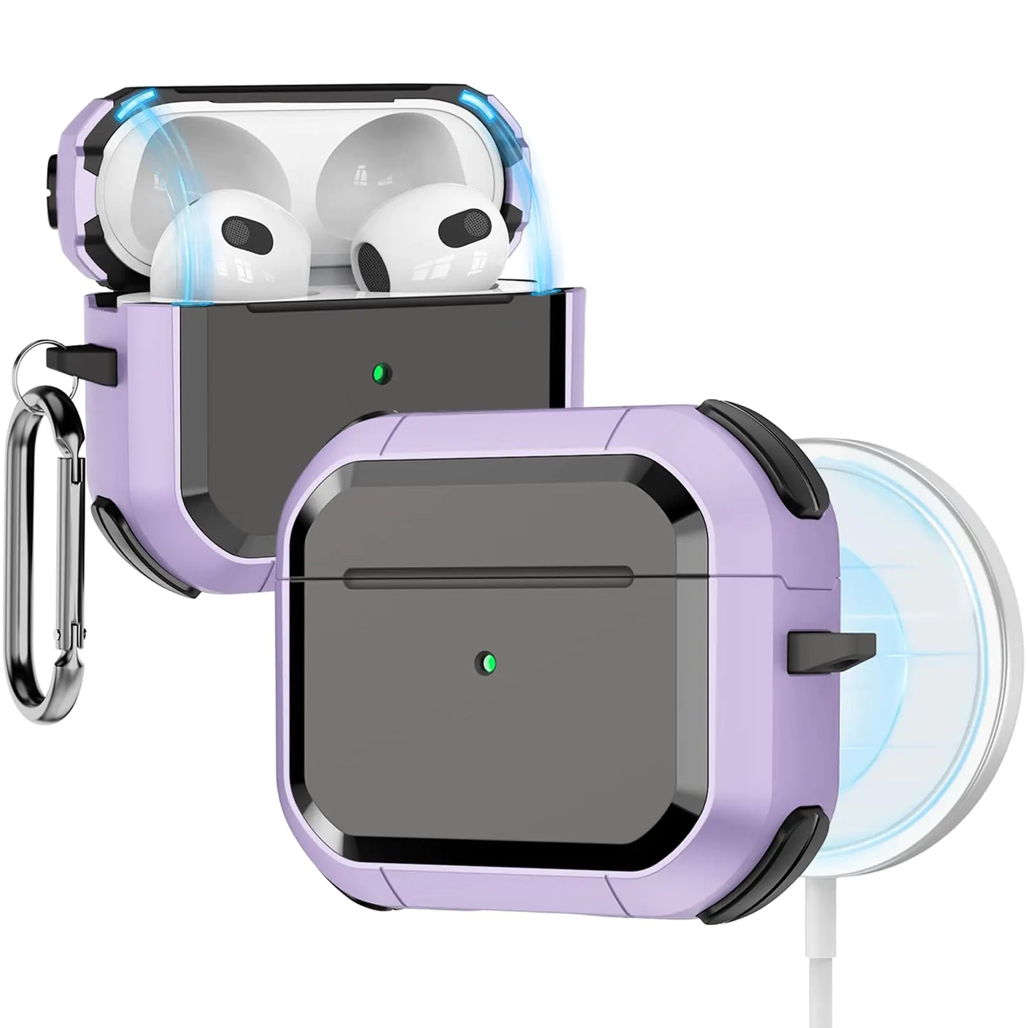 Skyconser AirPods 3rd Generation Case CoverMilitary Hard Shell Protective Case with Magnetic LidCompatible with MagSafeDrop Protection AirPod Gen 3 Charging Case 2021-Purple