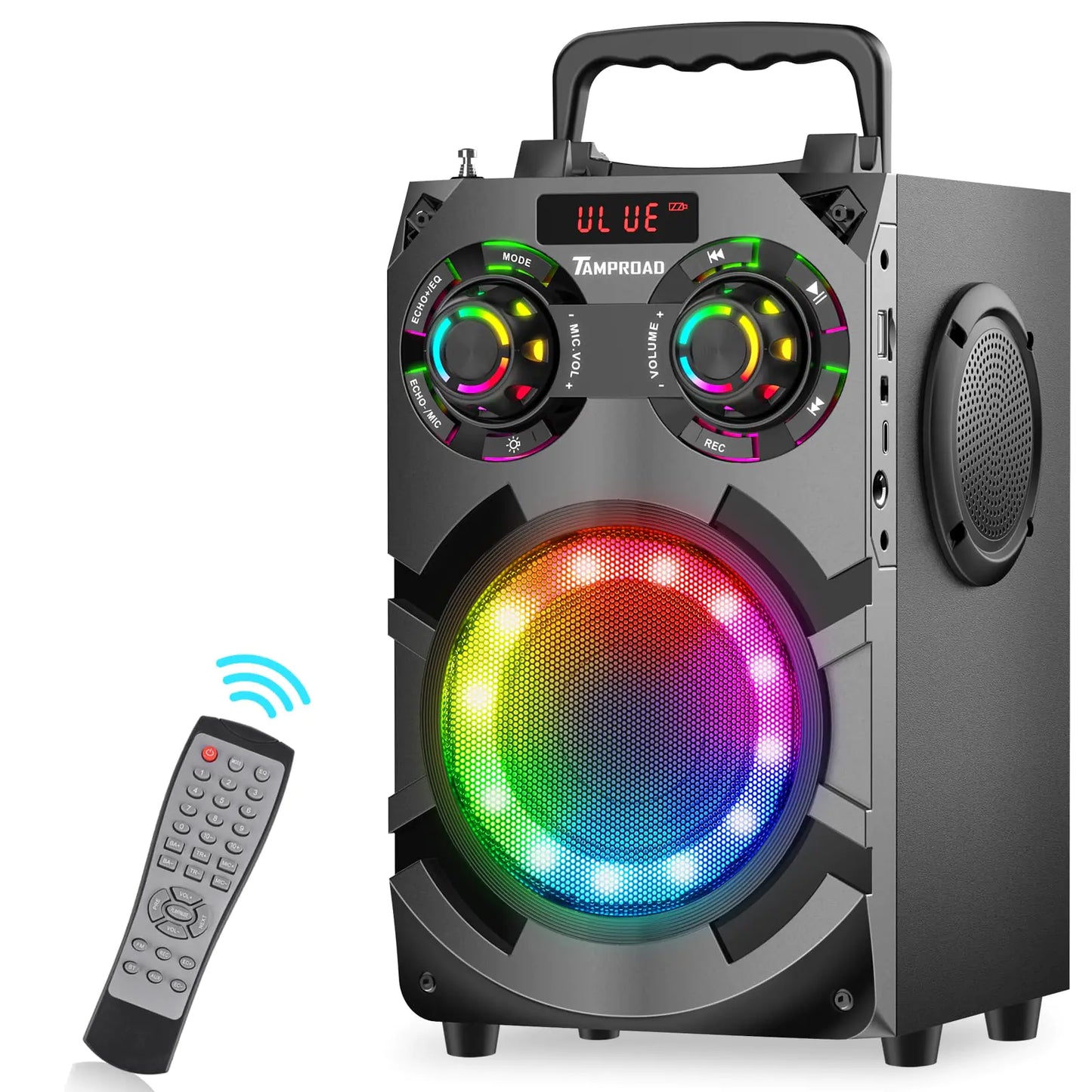 Portable Loud Bluetooth Speakers with Subwoofer 80W Peak Powerful Large Boombox Bluetooth Wireless with Stereo Sound FM Radio EQ Remote LED Lights for Home Outdoor Party Holiday Birthday Gifts