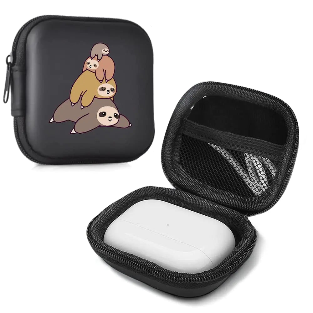 MAYCARI Earphone Case Headphone Hard Travel Carrying Gadget Bag Four Sloth Earbud Case Mini Pouch EVA Storage Bag